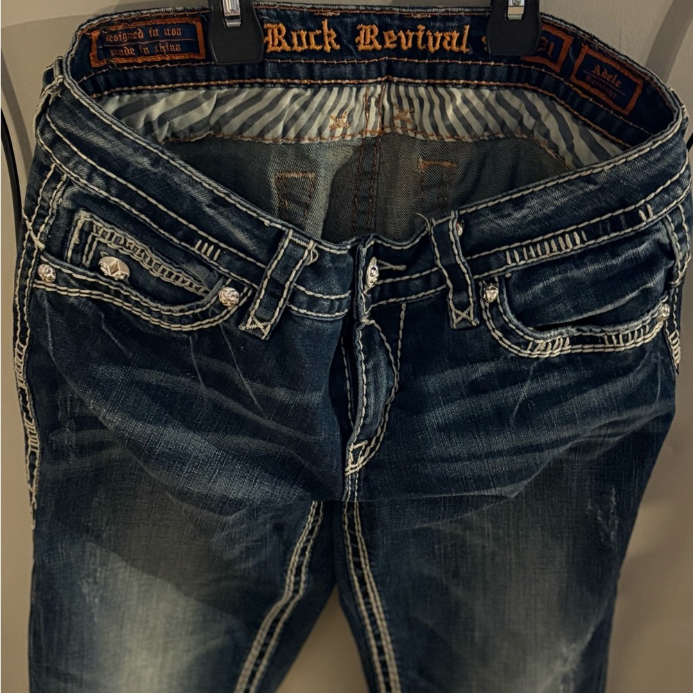 Rock Revival Dark Blue Jeans with Orange Accents